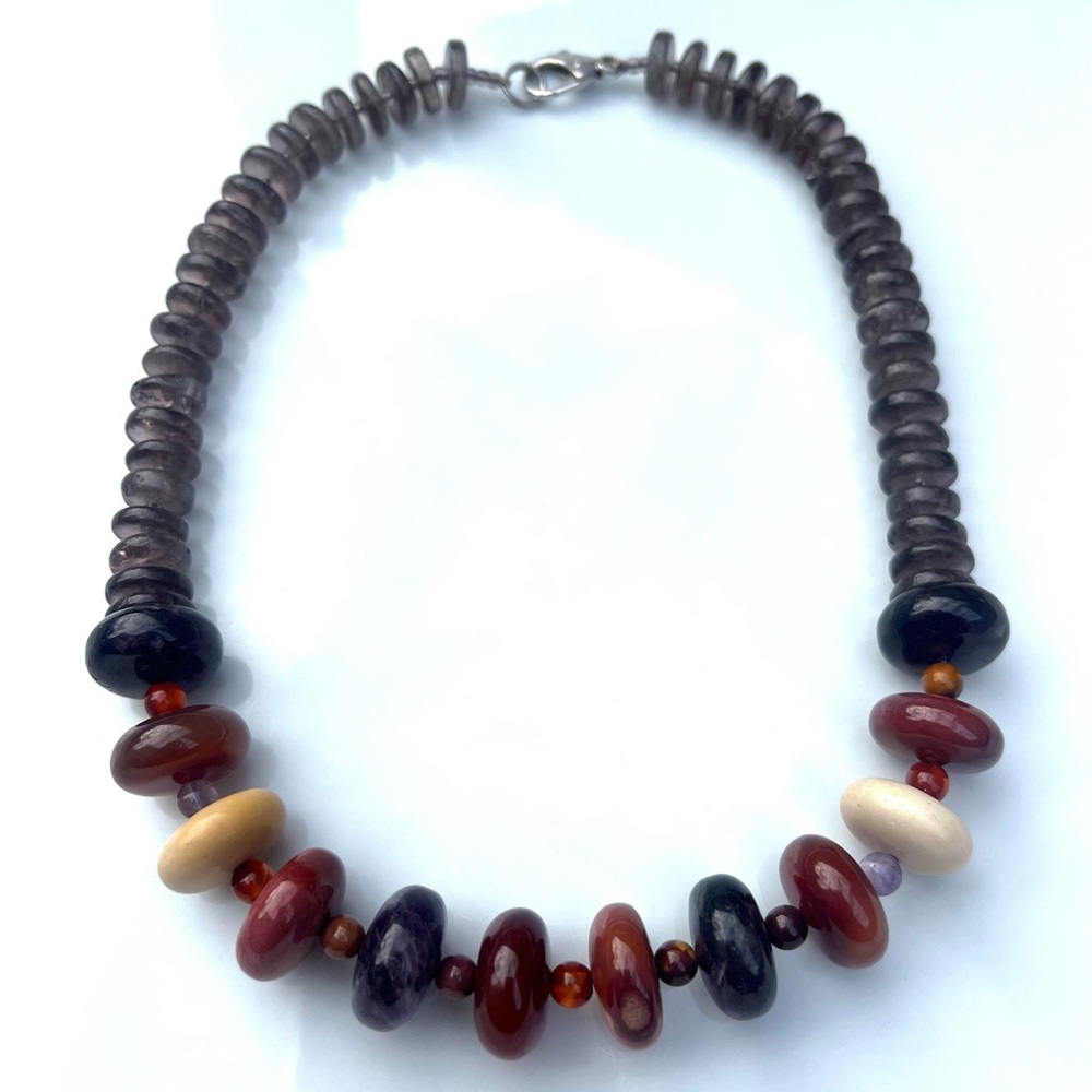 NATURAL STONE Beaded Necklace Agate Amethyst